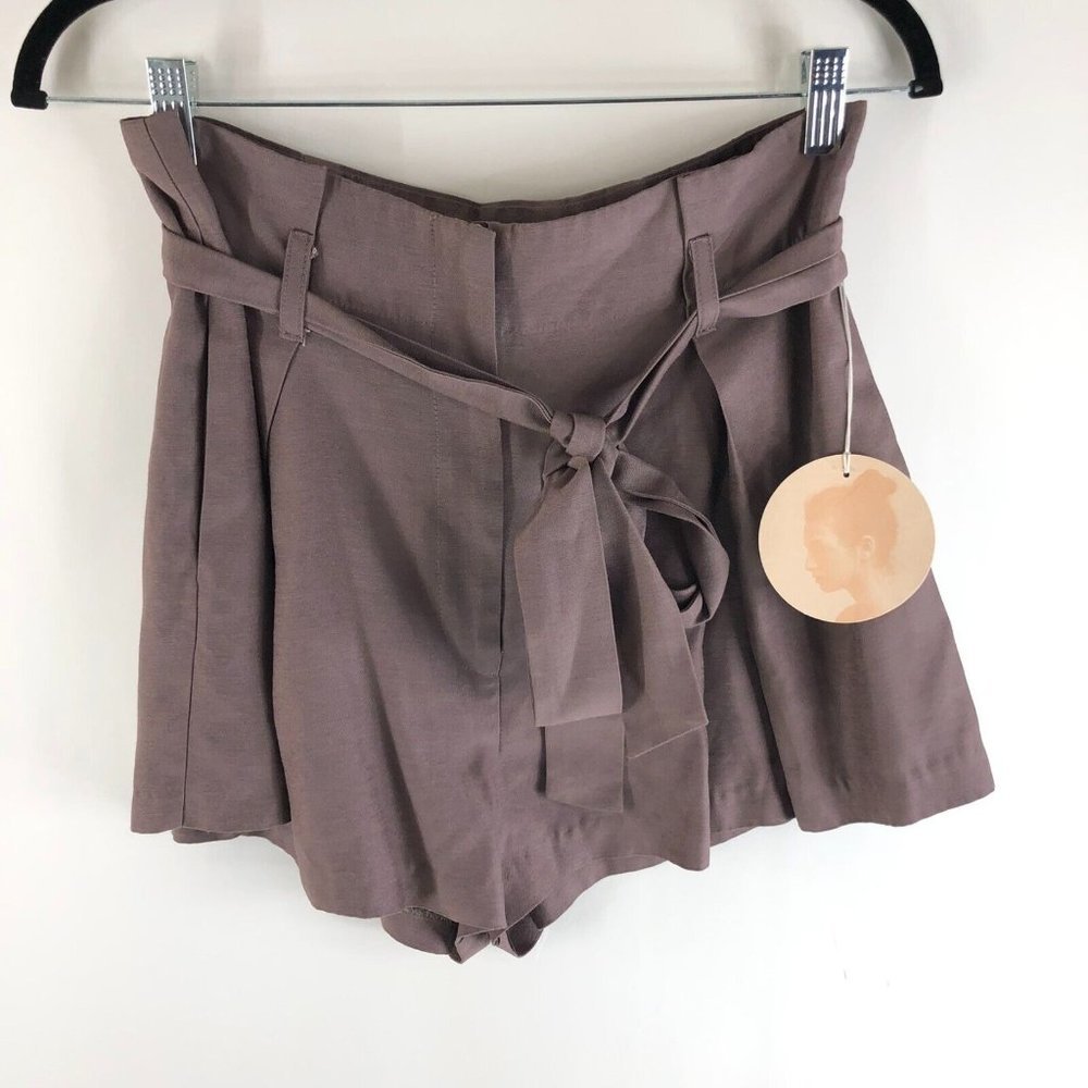 Lover the Label Womens Arabesque Bow Shorts Paperbag High Tie Waist Brown 6
